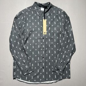 Ksubi Dollagram Downtown Shirt Mens Medium Gray Money Print Button‎ Front